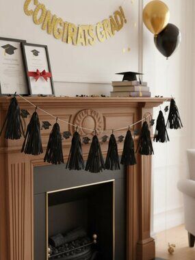 Graduation Tassel Garland Black Mortarboard Cap Party Banner Decoration 7ft New